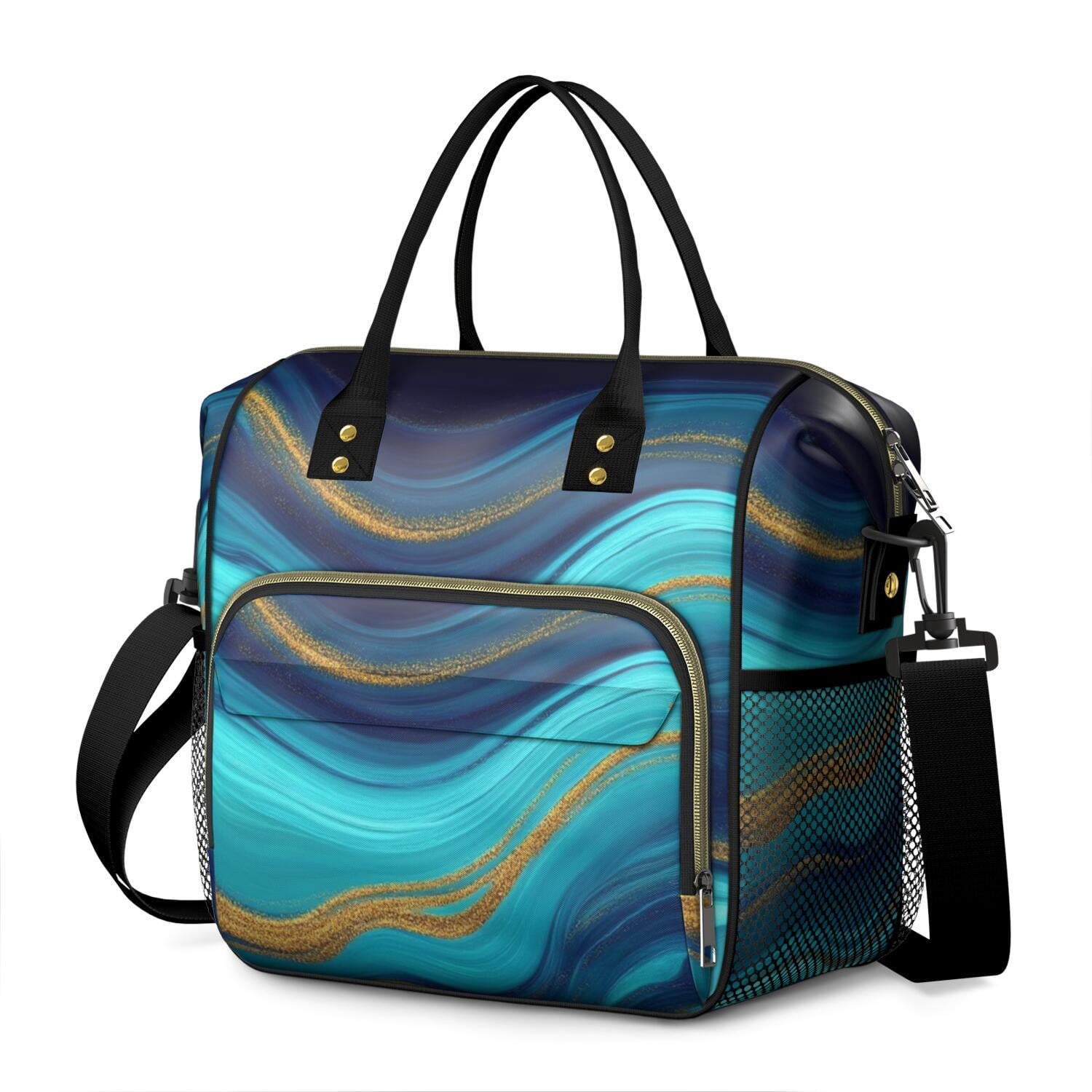 Blue Marble Pattern Large Insulated Lunch Bag, Work Lunch Bag with ...