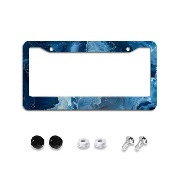 Blue Marble Pattern License Plate Frames for Women Men Car Plate Holder Cover Metal Tag Aluminum Car Accessories Front Rear Plate Decor