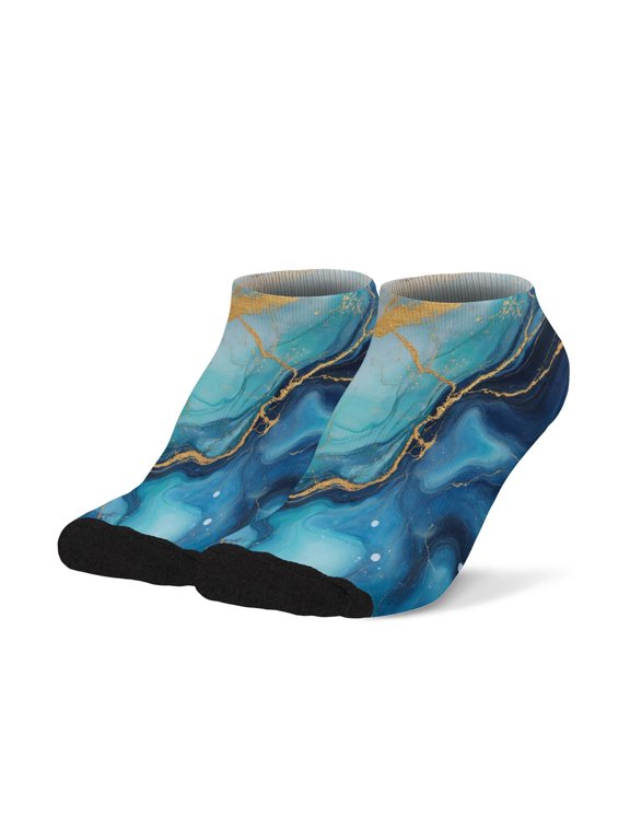 Blue Marble Pattern Men's Ankle Socks, Low Cut Everyday Low Cut Socks Moisture Wicking Gifts for Gym Work Home