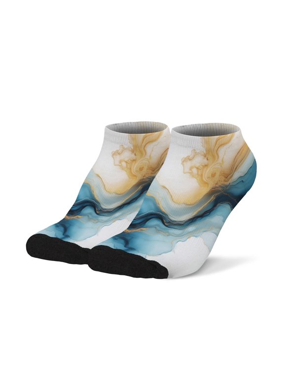 Blue Marble Pattern Men's Ankle Socks, Low Cut Workout Trainer Socks Soft Stretchy Gifts for Gym Work Home