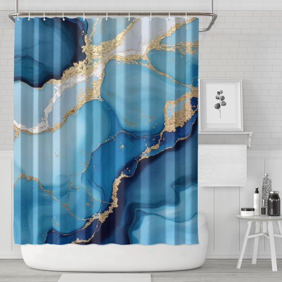 Blue Marble Pattern Shower Curtain, Waterproof Polyester Fabric Bath ...