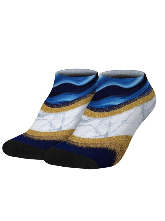Blue Marble Pattern Women's Ankle Socks, Low Cut Running Sports Socks Soft Stretchy Gifts for Holiday Birthday Gifts
