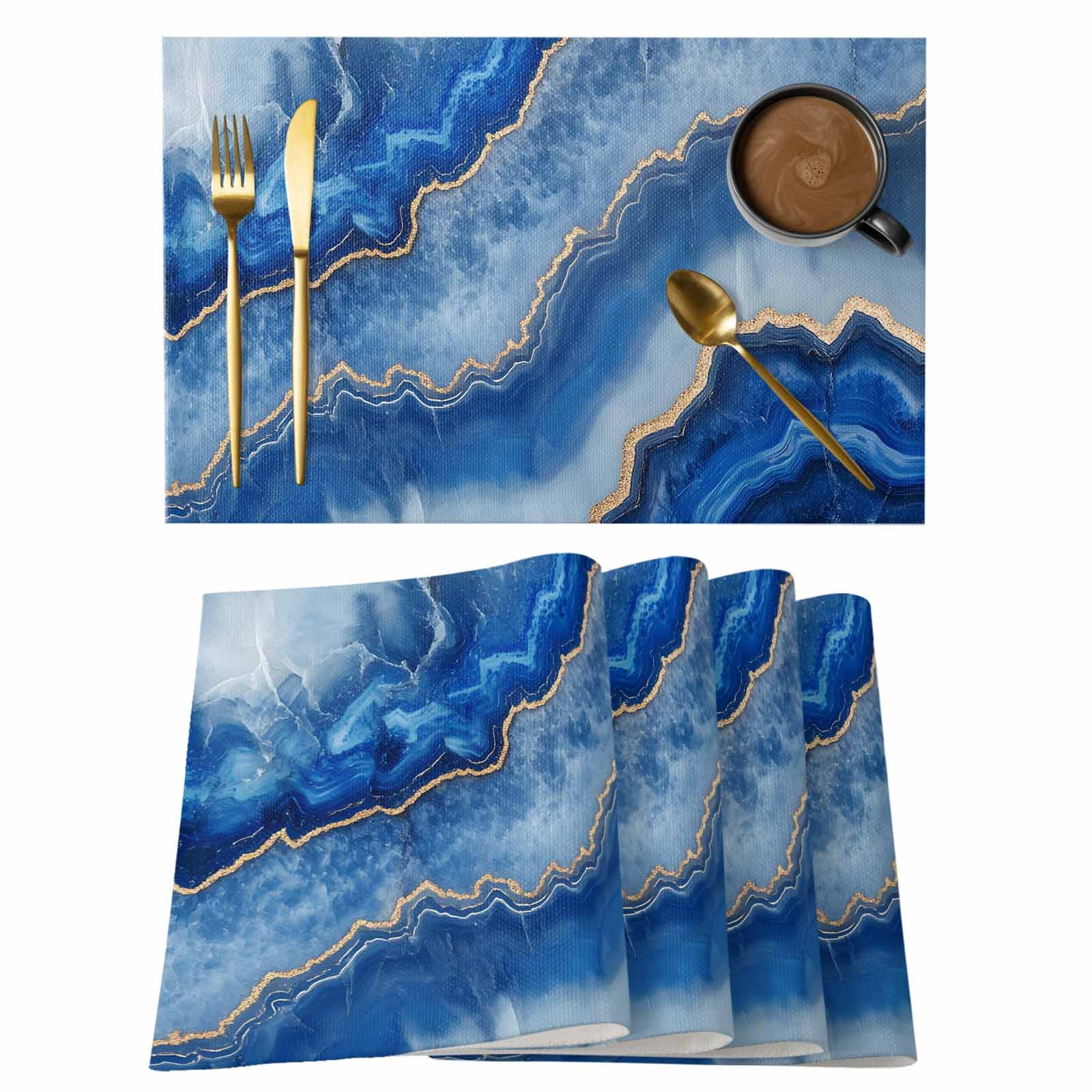 Blue Marble Placemats Set of 6 Modern Luxury Granite Surface Motif ...