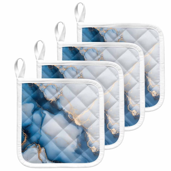 Blue Marble Pot Holders for Kitchen Heatproof Potholder, 4 Pack Modern Gray Golden Abstract Gradient Art Hot Pads Multipurpose Oven Pads Cloth Potholders Trivet for Cooking and Baking