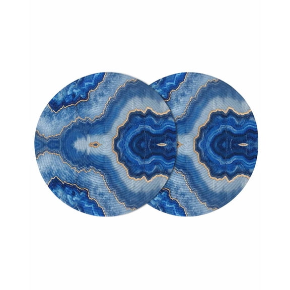 Blue Marble Round 13 Inch Placemats Set of 2, Modern Luxury Granite Surface Motif Sketch HeatResistant Non Slip Place Mats for Dining Table, Wipeable Braided Kitchen Table Mats for Housewarming