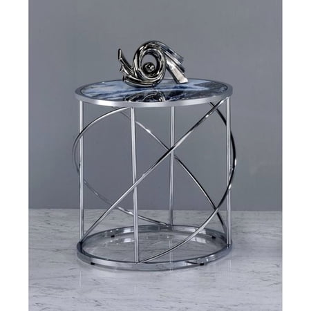 Blue Marble Round End Table | Used for Adding Elegance to Living Spaces | Metal and Synthetic Wood Build | Resolves Difficulties in Maintaining Surface