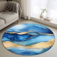 thumbnail image 1 of Blue Marble Round Living Room Rugs 4 ft, Abstract Ocean Waves Gold Stripes Modern Washable Area Rug with Non-Slip Sturdy Edge Binding Round Carpet for Entryway Kitchen Bedroom Bathroom, 1 of 9