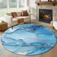 thumbnail image 1 of Blue Marble Round Living Room Rugs 5 ft, Modern Abstract Art Washable Area Rug with Non-Slip Sturdy Edge Binding Round Carpet for Entryway Kitchen Bedroom Bathroom, 1 of 9