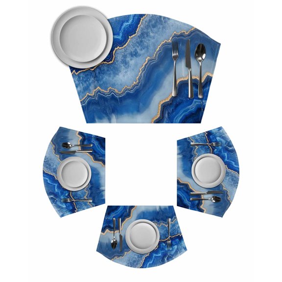 Blue Marble Round Table Placemats Set of 4 Wedge Placemats, Modern Luxury Granite Surface Motif Sketch Place Mats for Dining Table Set Washable Mats Kitchen Decor for Indoor Outdoor Wipe Clean