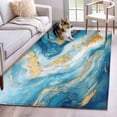 thumbnail image 1 of Blue Marble Runner Rug 2.7x5 FT, Non Slip Entryway Carpet, Luxury Yellow Modern Ink Painting Art Washable Soft Floor Carpet Entrance Mat Non-Shedding Throw Rug for Hallway Laundry Room Bedside, 1 of 9