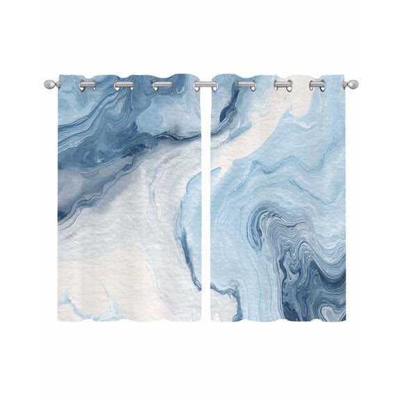 Blue Marble Sheer Curtains 39 Inch Length 2 Panels Set for Living Room/Bedroom, Summer Ocean Wave Blue Ombre Kitchen Curtains Grommet Semi-Sheer Curtains Drapes Voile Window Treatments 27.5"x39"x2