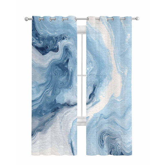 Blue Marble Sheer Curtains 63 Inch Length 2 Panels Set for Living Room/Bedroom, Summer Ocean Wave Blue Ombre Kitchen Curtains with Grommet Semi-Sheer Curtains Drapes Voile Window Treatments 42"x63"x2