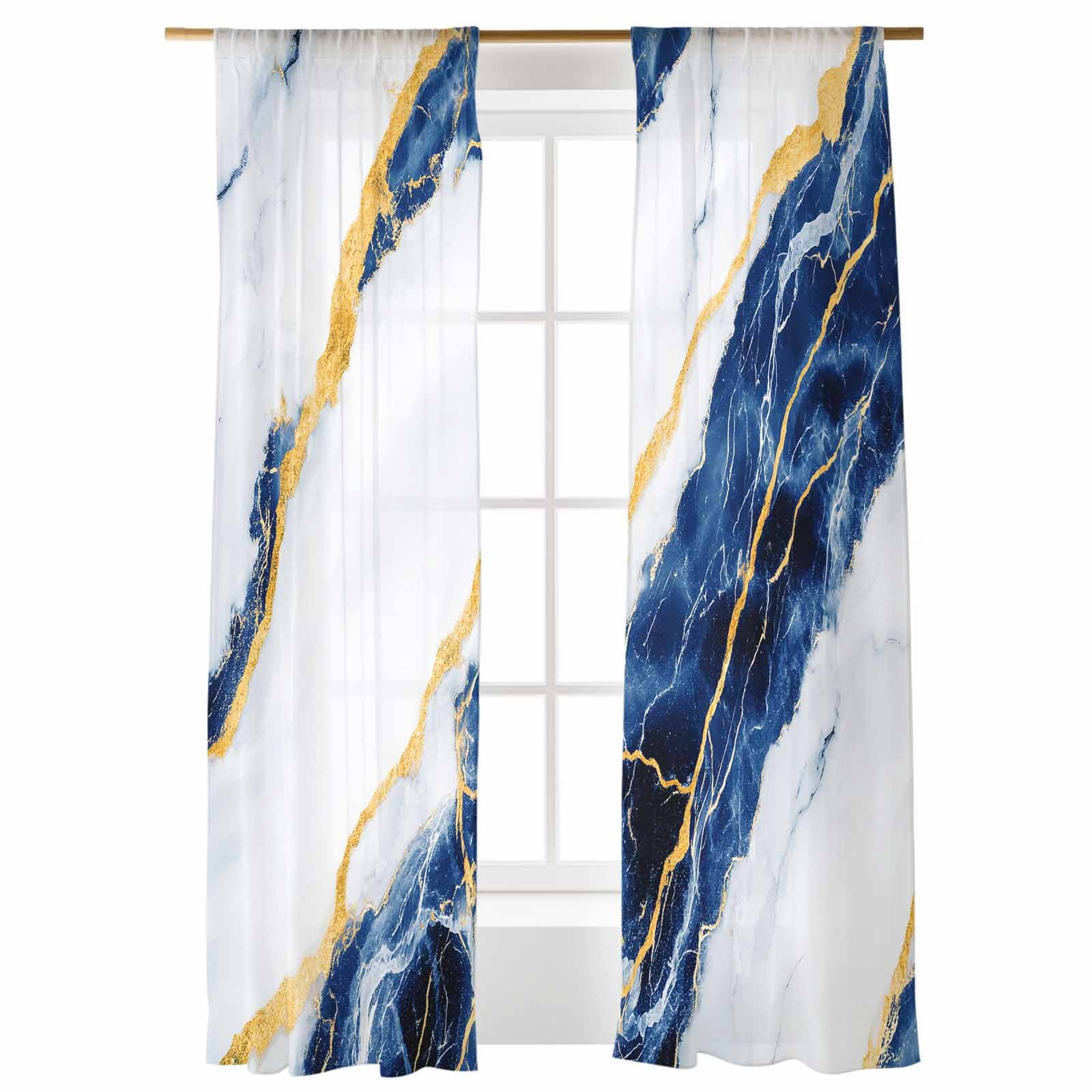 Blue Marble Sheer Curtains 84 inches Long, Abstract Retro Classic ...