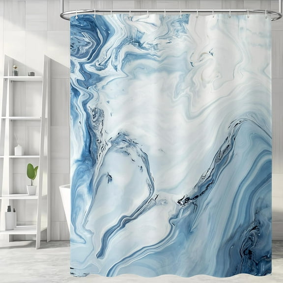 Blue Marble Shower Curtain, Abstract Blue Ombre Shower Curtain for Bathroom, Simple Modern Waterproof Fabric Shower Curtain Set with Hooks 36"W x 72"L (Pack of 1)