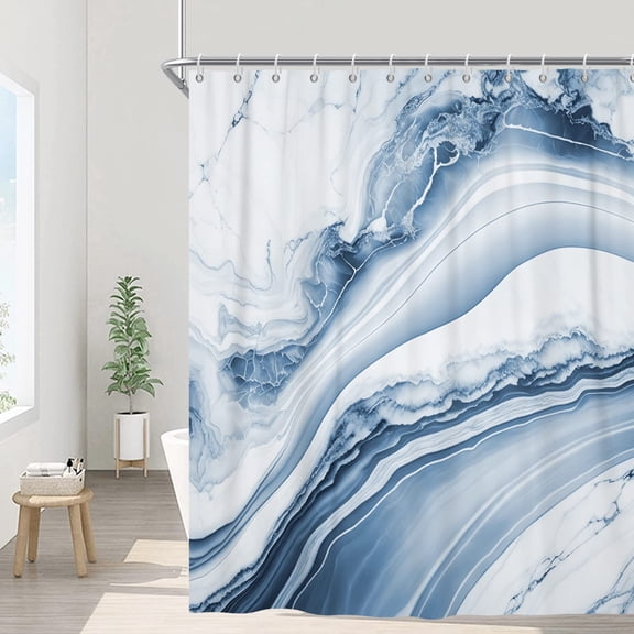 Blue Marble Shower Curtain Abstract Modern Luxury Texture Watercolor Gradient