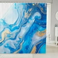 Blue Marble Shower Curtain for Bathroom,Teal White Gold Marble Art