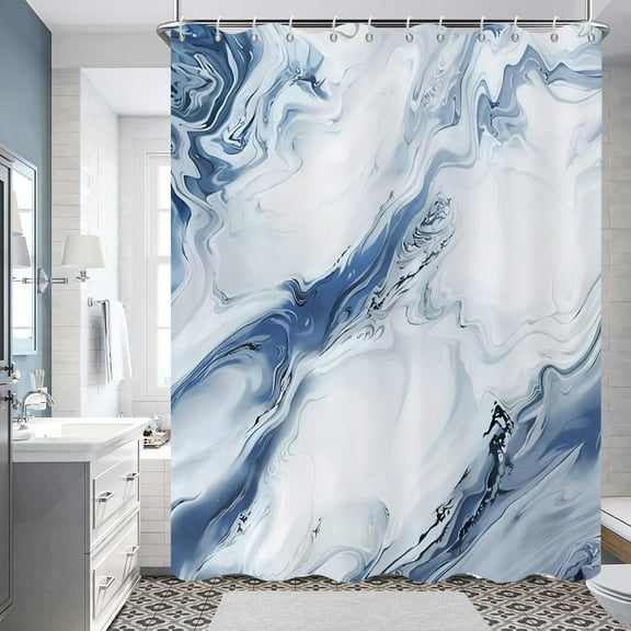 Blue Marble Shower Curtain, Modern Abstract Blue and Grey Ombre Marble Art Bathroom Curtain Waterproof Fabric Machine Washable with Hooks 60"W x 72"L (Pack of 1)