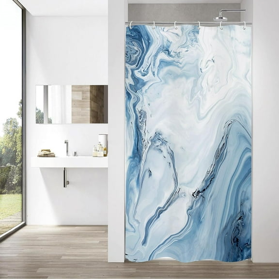 Blue Marble Small Stall Shower Curtain 36 x 72, Abstract Ombre Half Size Narrow Shower Curtain Set, 36 inch Modern Fabric Shower Curtains for Chic Luxury Bathroom Decor