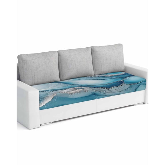 Blue Marble Sofa Couch Cushion Covers Washable, Removable Stretchable Sectional Couch Covers, Modern Impressionist Art Abstract Slipcovers for L & T Shape Sofa Furniture Protector L Size 1 pc