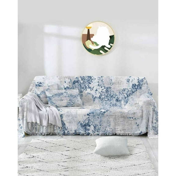 Blue Marble Sofa Covers for 3 Cushion,Washable Couch Cover for Sectional Sofa Slipcovers with Tassel,Abstract Grey Gray Modern Minimalist Decor Loveseat Covers Futon Cover Throw Blanket 71''x118''