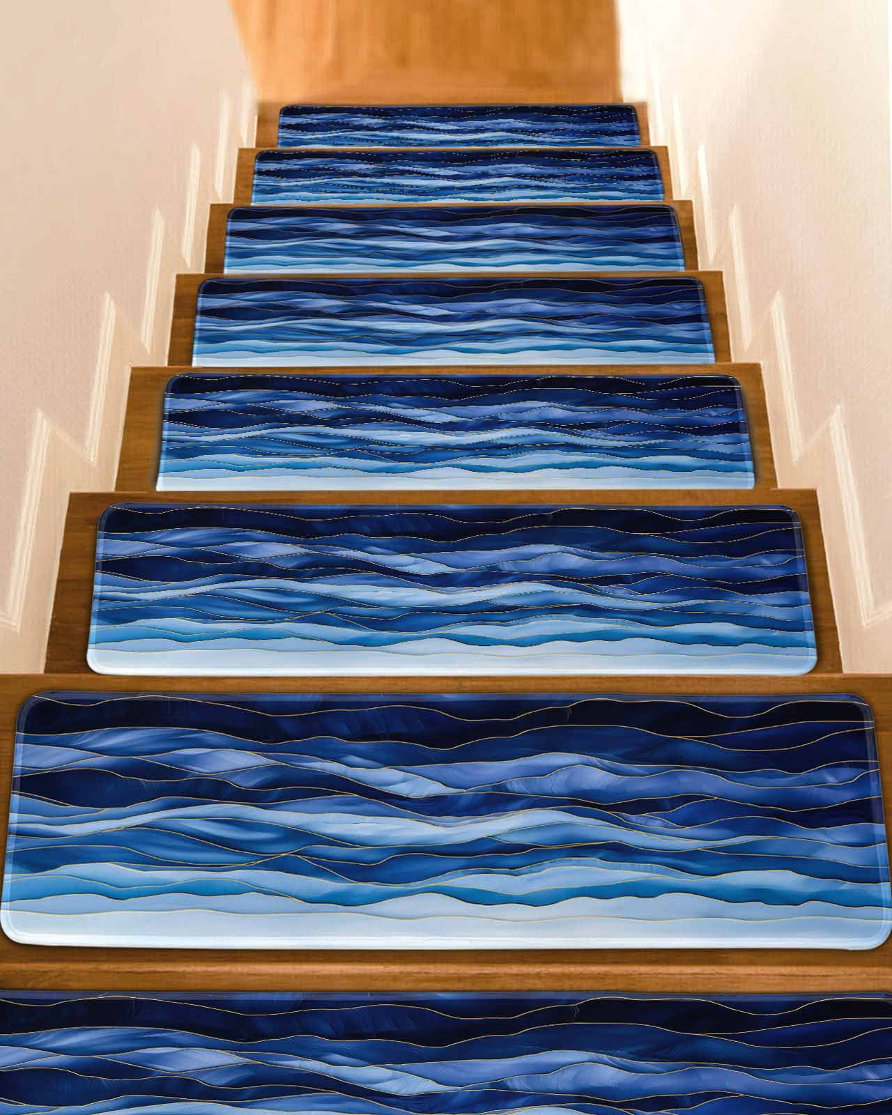 Blue Marble Stair Treads for Wooden Steps Indoor Runner Rug Carpet
