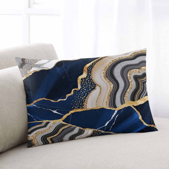 Blue Marble Standard Pillow Covers, Grey Gold Texture Vintage Farmhouse Art Soft Throw Pillow Cases with Invisible Zipper, Decorative Pillowcase Pillows Protectors for Sofa Bed Chair 20"x26"