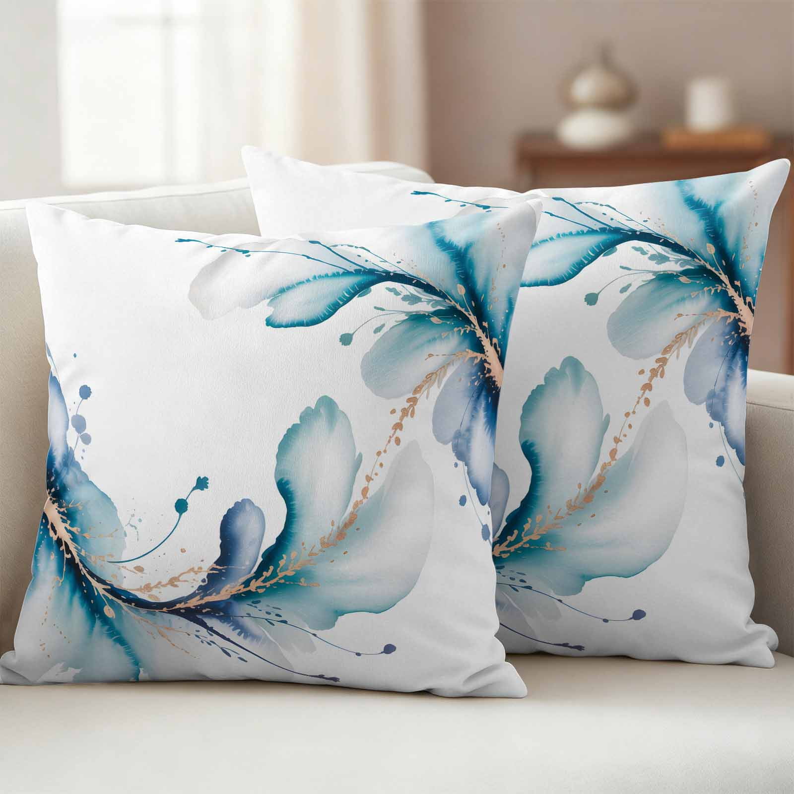 Blue Marble Stone Outdoor Waterproof Throw Pillow Covers 24x24 Set of 2, White Ink Splash Farm Marble Abstract Decorative Pillowcases Cushion Pillowcase for Couch Sofa Patio Outside Pillow Protector