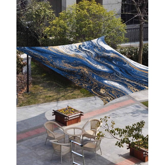 Blue Marble Sun Shade Sail 12'x16' Rectangle Outdoor Shade Canopy, Modern Minimalist Abstract Fluid Art Porch Shades Outdoor Sun Blocking Screen, Sunshade Cloth Covers for Patio/Deck/Garden