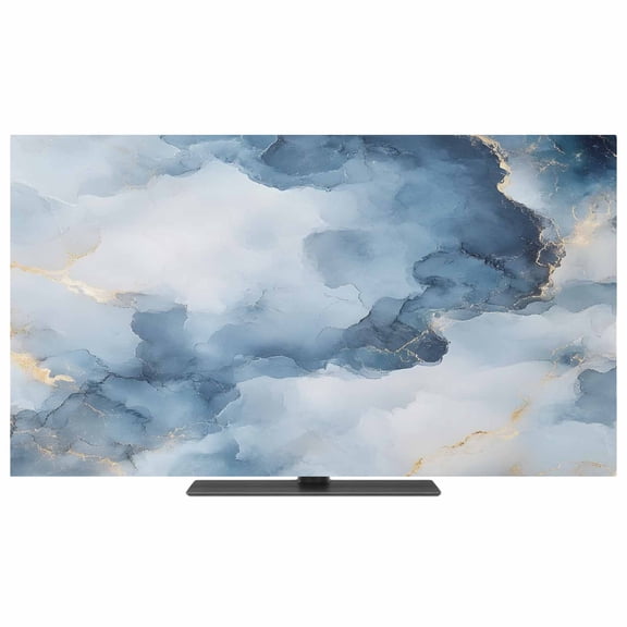 Blue Marble TV Dust Cover,Stretchable TV Screen Desktop Computer Protector Cover,Modern Abstract Art Ink Painted Television Dustproof Slipcover Indoor Outdoor Decor for 19–24 Inch Flat or Curved TVs