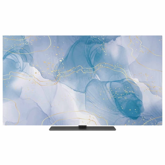 Blue Marble TV Dust Cover,Stretchable TV Screen Desktop Computer Protector Cover,Modern Abstract Art Yellow Lines Ink Painting Television Dustproof Slipcover for 19–24 Inch Flat or Curved TVs