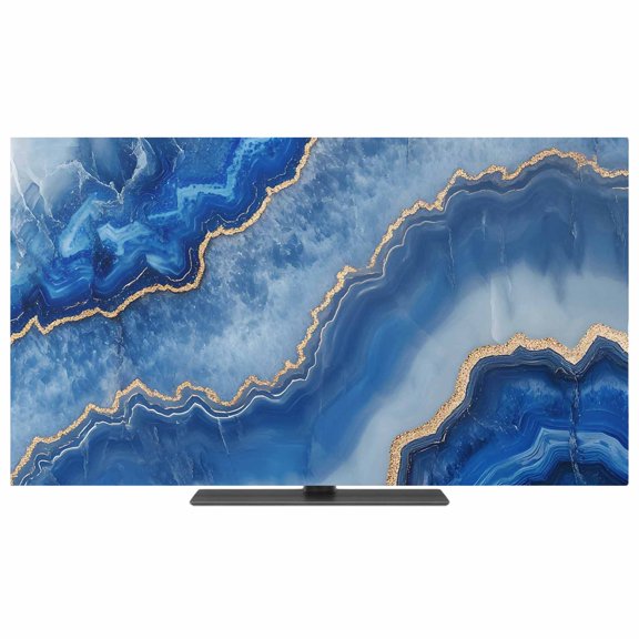Blue Marble TV Dust Cover,Stretchable TV Screen Desktop Computer Protector Cover,Modern Luxury Granite Surface Motif Sketch Television Dustproof Slipcover for 19–24 Inch Flat or Curved TVs
