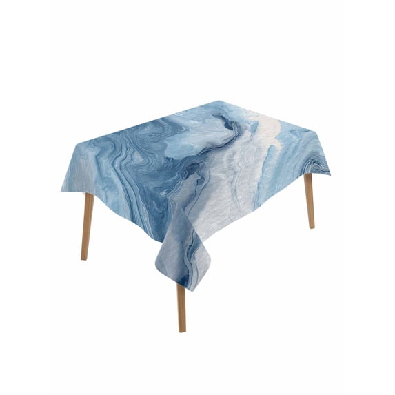 Blue Marble Table Cloth, Waterproof Tablecloth for Rectangle Tables, Summer Ocean Wave Blue Ombre Reusable Washable Fabric Table Cover for Restaurant Kitchen Dining Tables 52"x70"