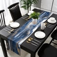 thumbnail image 1 of Blue Marble Table Runner 108 Inches Long, Modern Minimalist Abstract Fluid Art Kitchen Dining Burlap Linen Tablerunner for Small/Round/Square/Wedding/Coffee/Dining Table Party Home Décor 13 x 108, 1 of 8