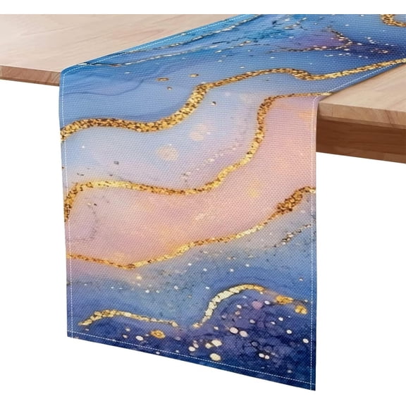 Blue Marble Table Runner Easy Clean Table Toppers Wedding Table Tablescape Decor Dining Room Decor Fireplace Scarf Cover Kitchen Dinning Home Decor Doilies for Furniture