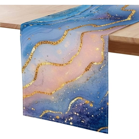 Blue Marble Table Runner Easy Clean Table Toppers Wedding Table Tablescape Decor Dining Room Decor Fireplace Scarf Cover Kitchen Dinning Home Decor Doilies for Furniture