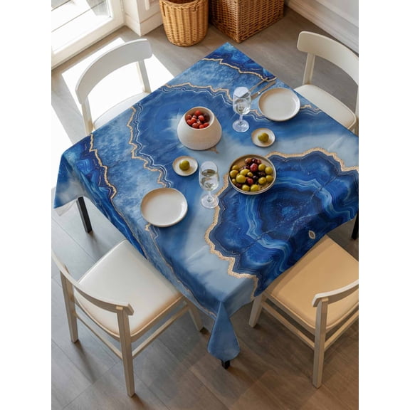 Blue Marble Tablecloth Square Table Cloth 54x54, Waterproof Tablecloth Outdoor Table Cloth, Modern Luxury Granite Surface Motif Sketch Washable Table Cover for Kitchen Dinning Party