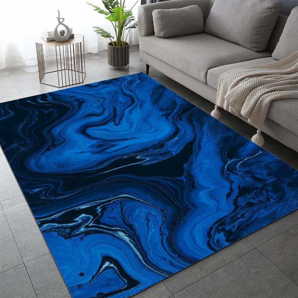 Image showcasing Blue Marble Texture Area Rugs, 2x3ft Small Minimalist Abstract Style ...
