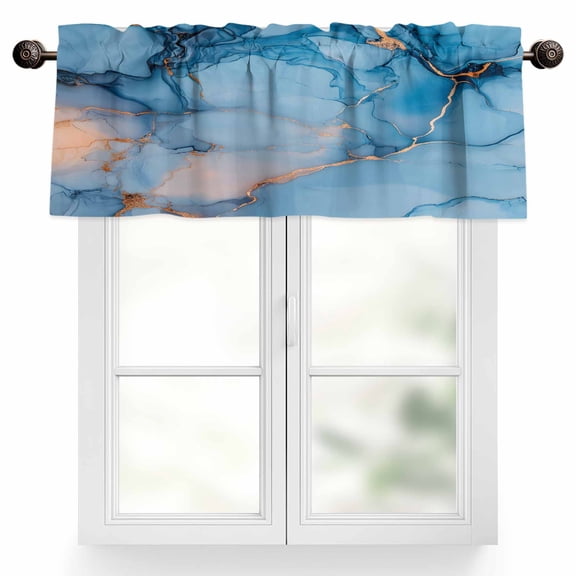 Blue Marble Texture Valances for Windows, 54 x 18in, Abstract Gradient Water Ripple Rod Pocket Kitchen Valance Curtain Light Filtering Window Treatments for Living Room Bedroom, 1 Panel