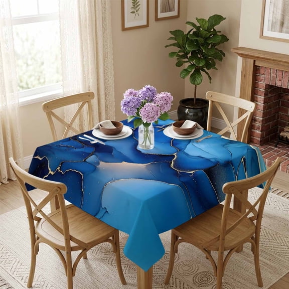 Blue Marble Theme Square Tablecloth 54x54 Inch Abstract Art Waterproof Polyester Tablecloth for Dining Table, Washable Table Cover for Kitchen Dining Room Wedding Decoration,Stain Resistant