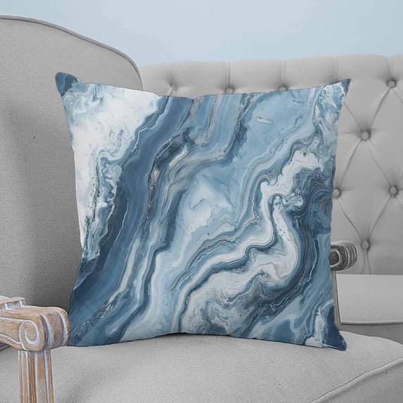 Blue Marble Throw Pillow Covers, Soft Pillowcases with Invisible Zipper, Abstract Ink Painting Art Modern Decorative Square Pillow Cushion Covers for Living Room Couch Sofa Bed 20x20 Inches