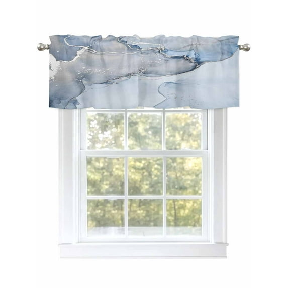 Blue Marble Valances for Windows, Rod Pocket Kitchen Valance Curtains - Soft & Washable Small Window Treatment for Living Room, Bathroom, Texture , 42x12 Inch, 1 Panel