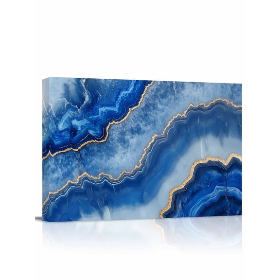 Blue Marble Wall Art for Living Room,Canvas Picture Wall Decor for Bathroom Bedroom,Modern Luxury Granite Surface Motif Sketch Painting Artwork for Office Kitchen Hallway Dining Room Decor 12"x16"