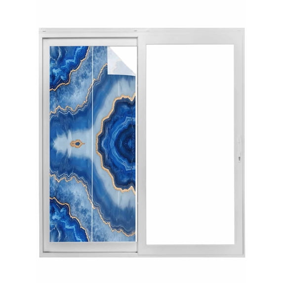 Blue Marble Window Privacy Film, Modern Luxury Granite Surface Motif Sketch Static Cling UV Sun Blocking Tint Film Heat Control Windows Films for Bedroom Bathroom, Window Stickers 17.7"x39.3"
