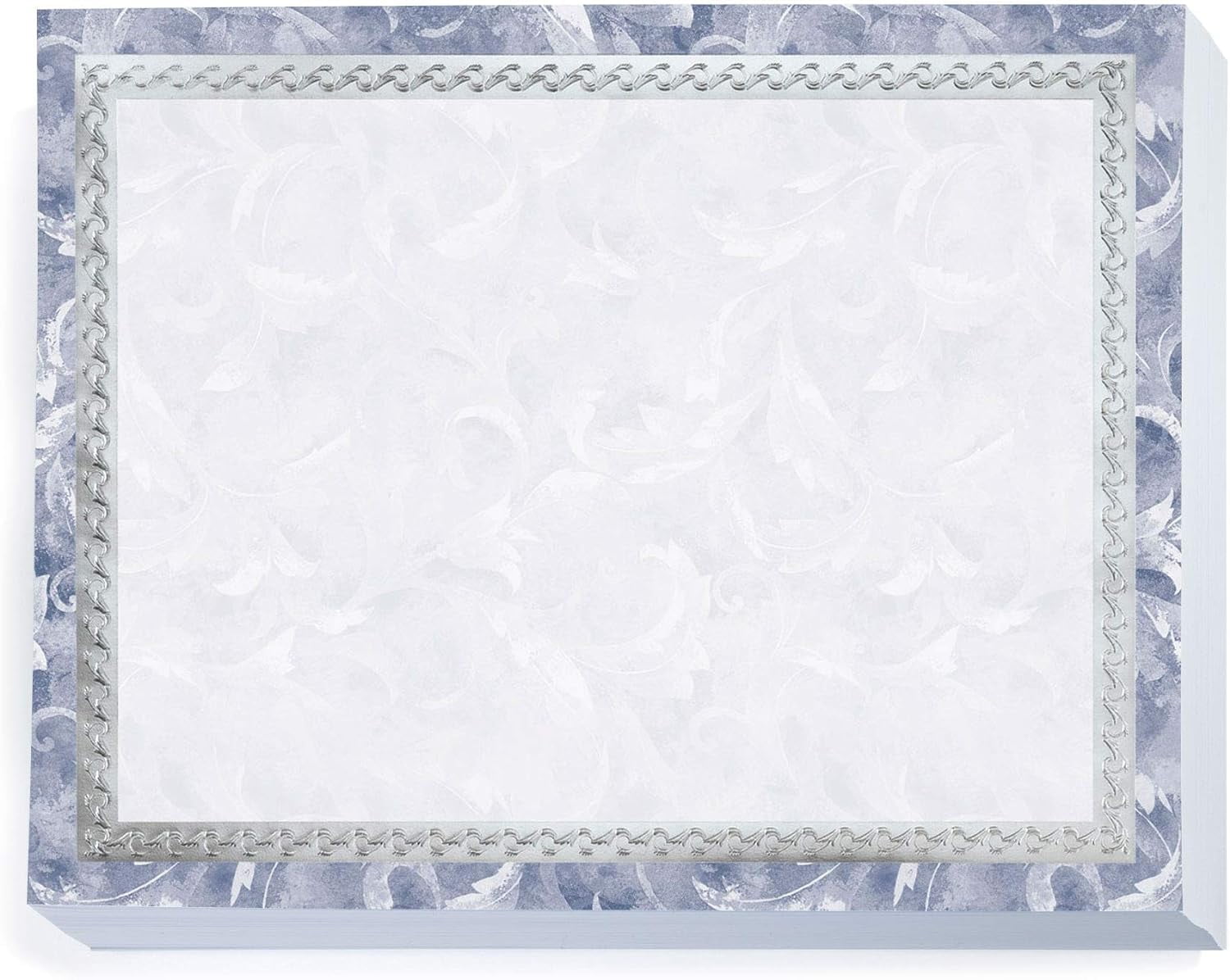 Blue Marbleized Leaf Specialty Certificates, Silver Embossed Border 8 1/2 inch x 11 inch, 38lb