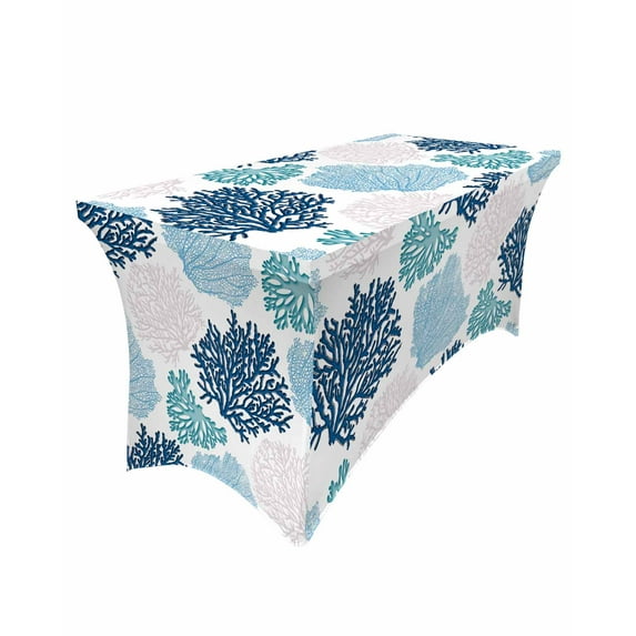 Blue Marine Coral Elastic Table Skirt Wedding Hotel Birthday Table Cover Buffet Table Tablecloth r