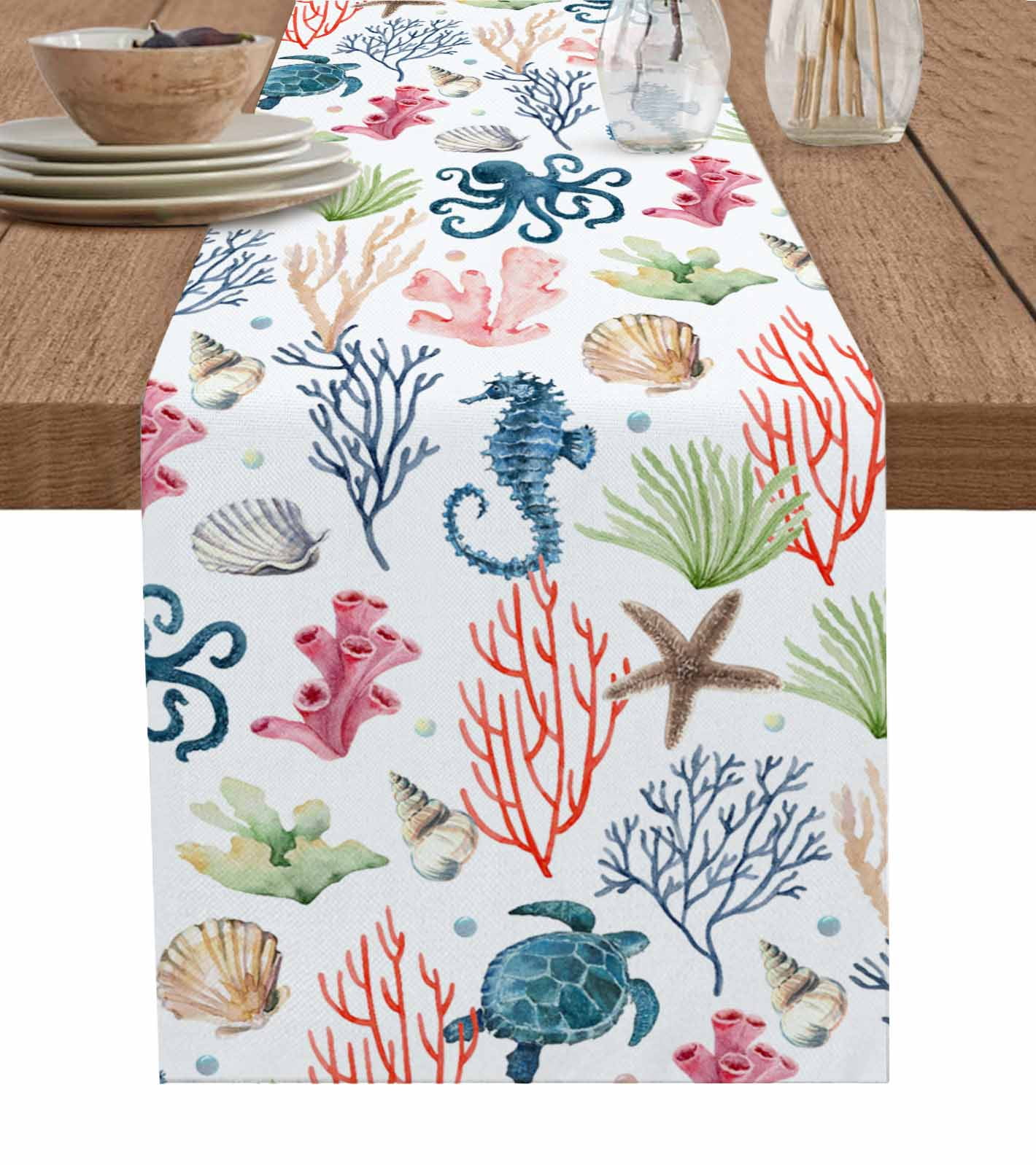 Blue Marine Coral Shells Star Table Runner Wedding r Table Cover