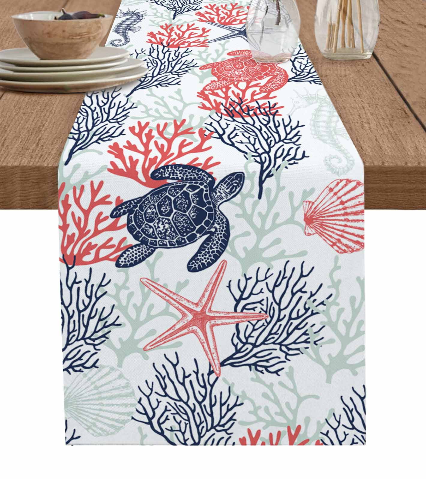 Blue Marine Coral Shells Star Table Runner Wedding r Table Cover