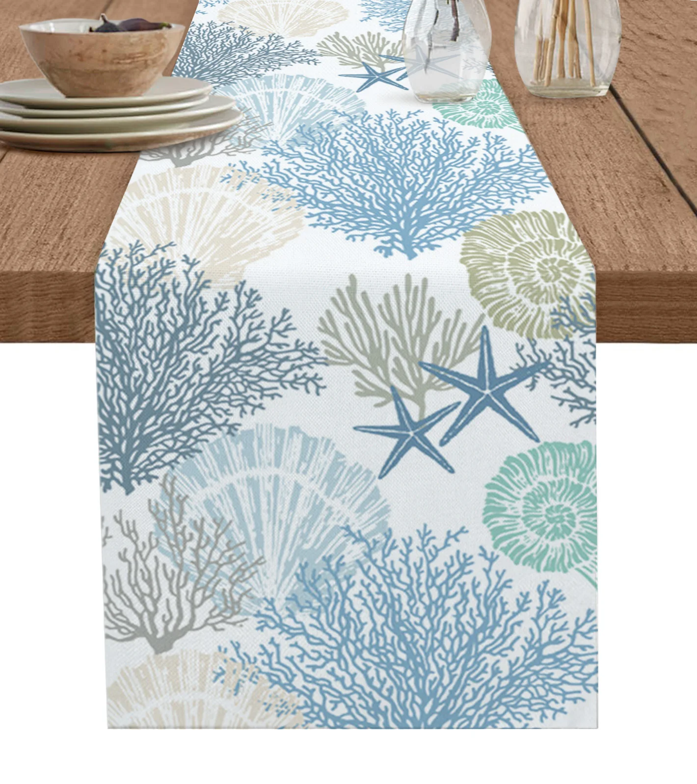 Blue Marine Coral Shells Star Table Runner Wedding r Table Cover