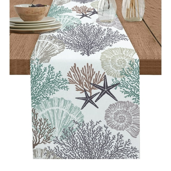 Blue Marine Coral Shells Star Table Runner Wedding r Table Cover Holiday Party Coffee Table ration Tablecloth