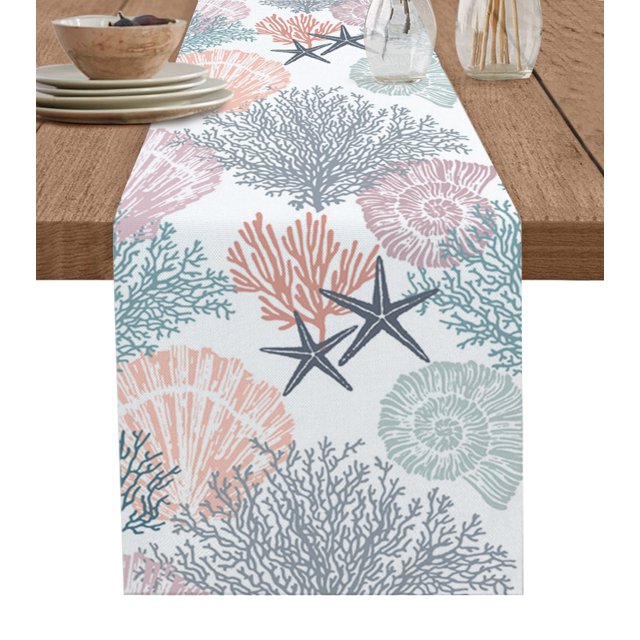 Blue Marine Coral Shells Star Table Runner Wedding r Table Cover